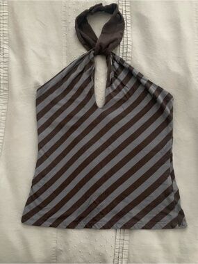 Shine New York Diagonal Striped Halter Tank Top in Brown and Smokey Blue